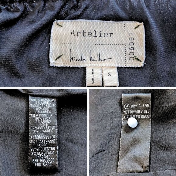 NICOLE MILLER ATELIER Black Lurex Twinkling Summer Nights Peasant Blouse Sz S - Picture 3 of 7